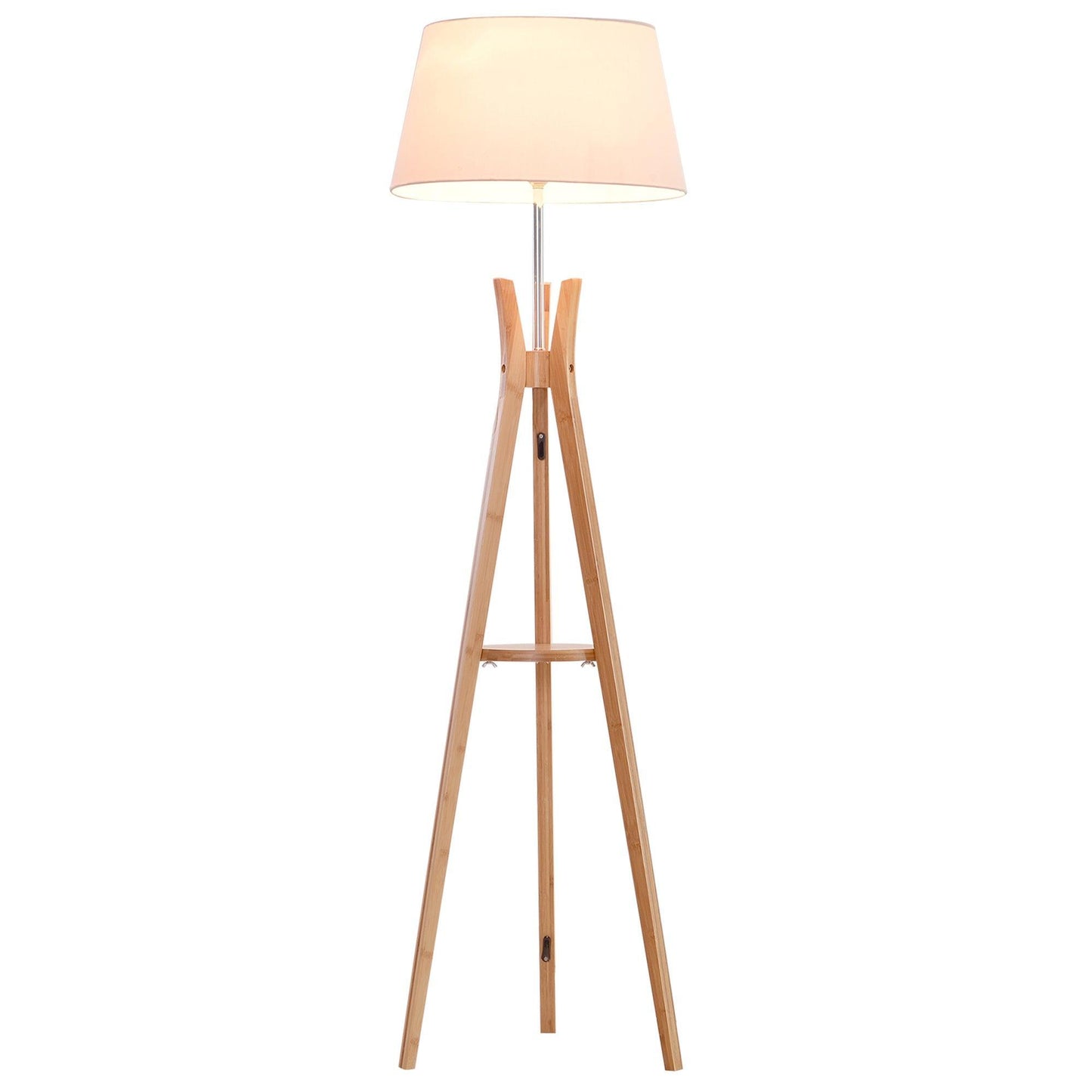 HOMCOM Wooden Tripod Floor Lamp, White, 156cm - ALL4U RETAILER LTD