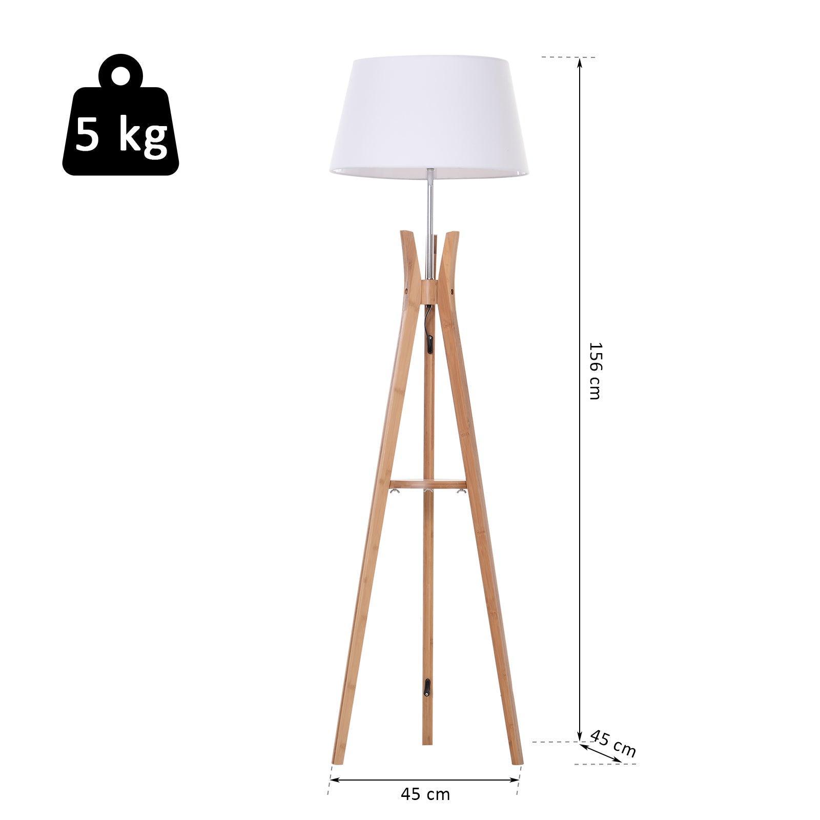 HOMCOM Wooden Tripod Floor Lamp, White, 156cm - ALL4U RETAILER LTD