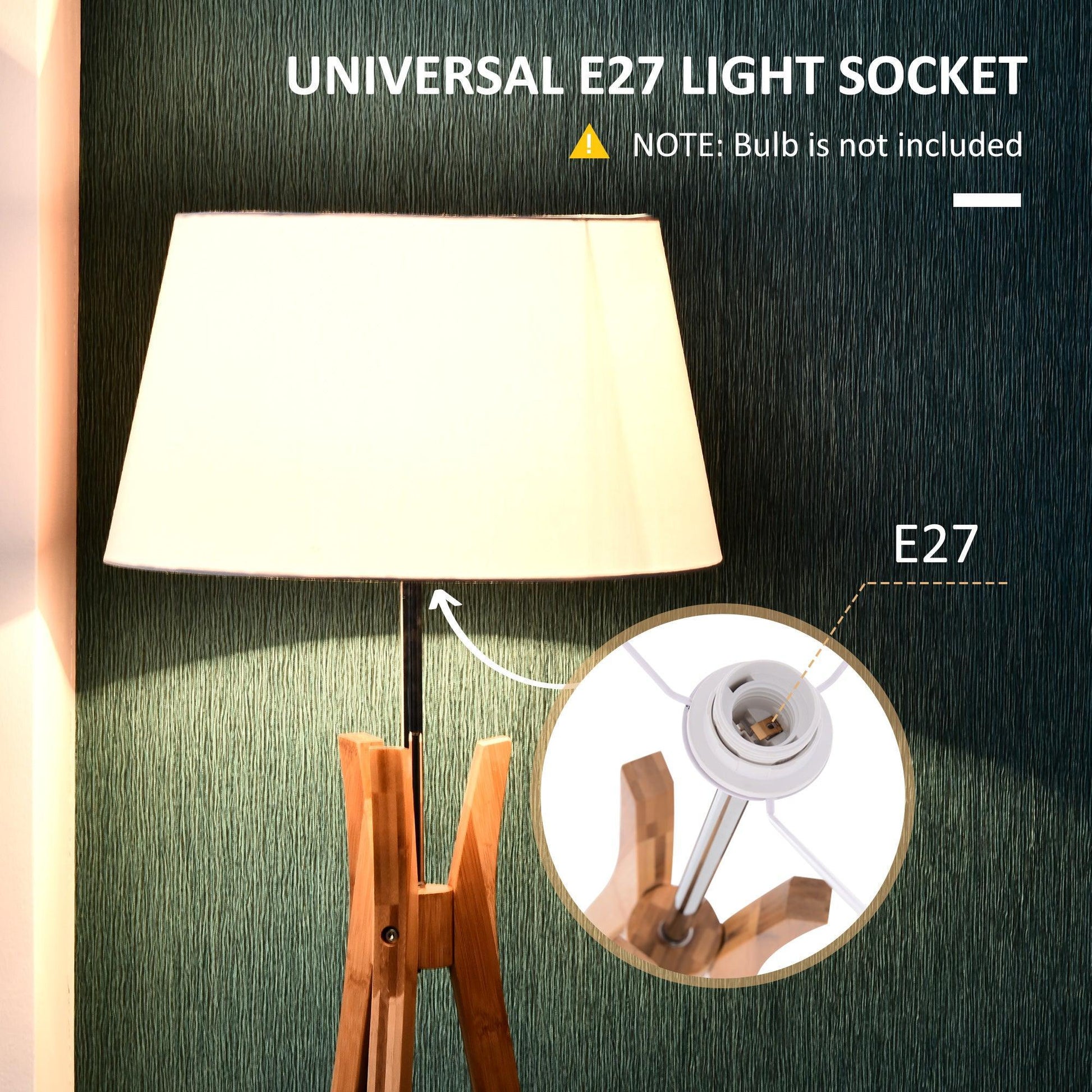 HOMCOM Wooden Tripod Floor Lamp, White, 156cm - ALL4U RETAILER LTD