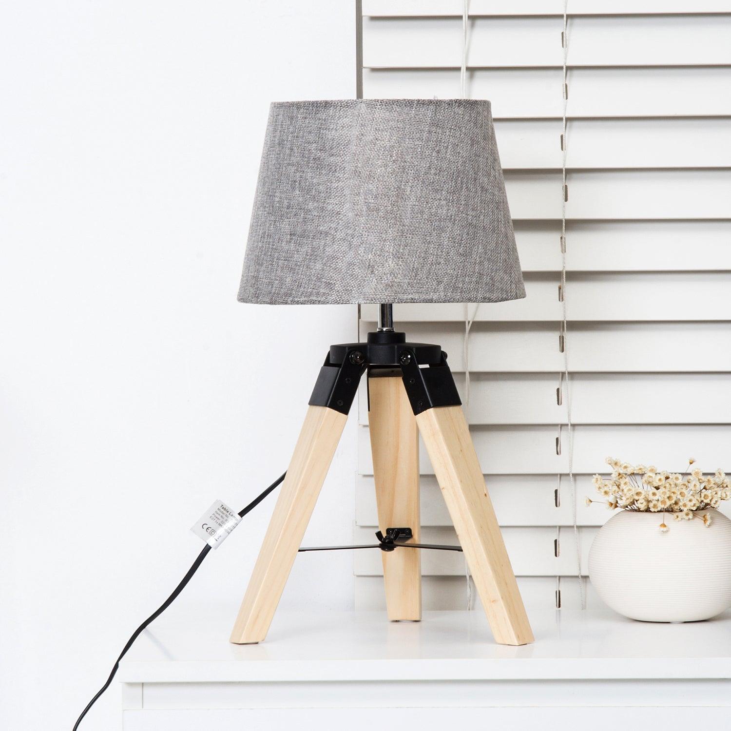 HOMCOM Tripod Table Lamp - Grey Shade - ALL4U RETAILER LTD