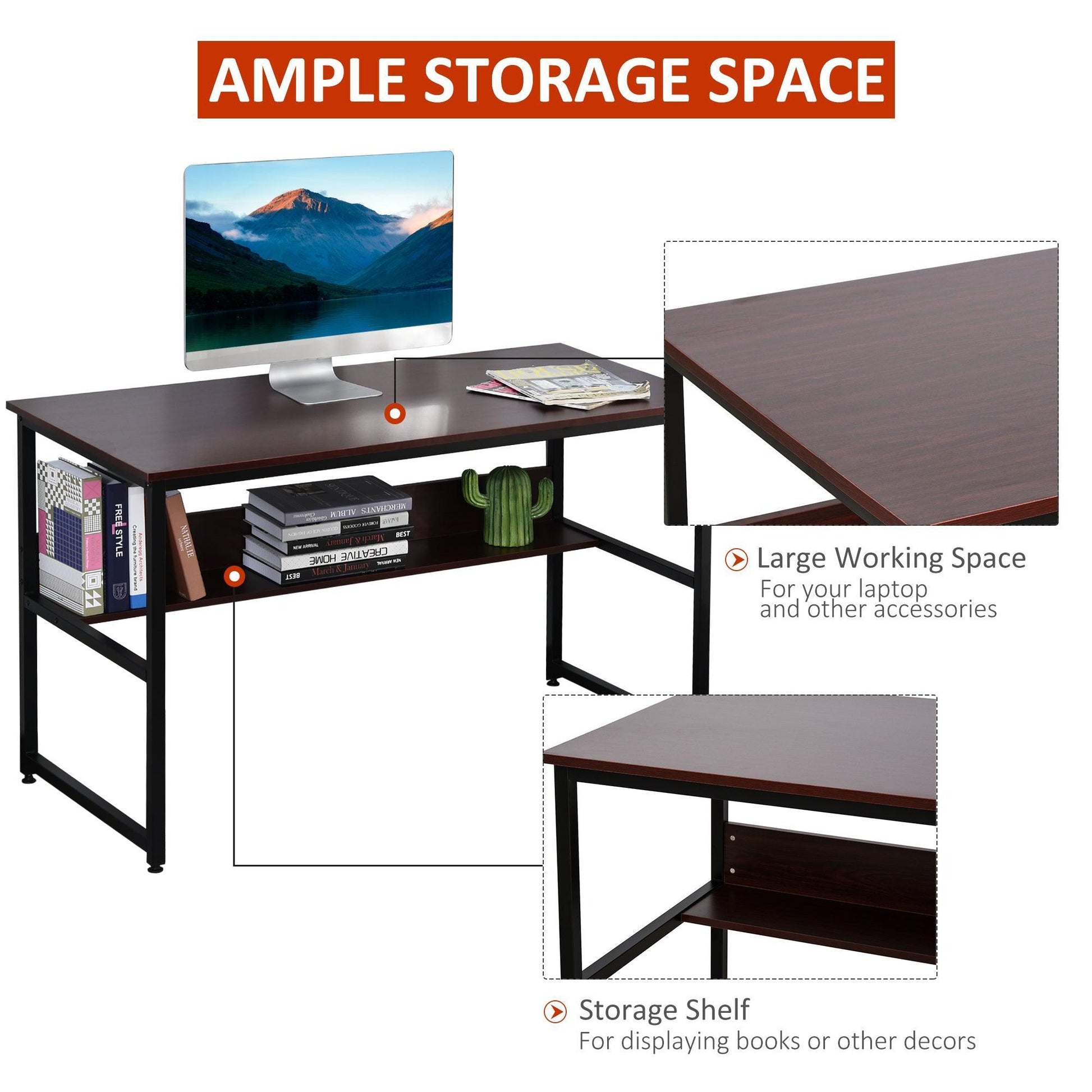 HOMCOM Writing Desk with Storage Shelf - ALL4U RETAILER LTD