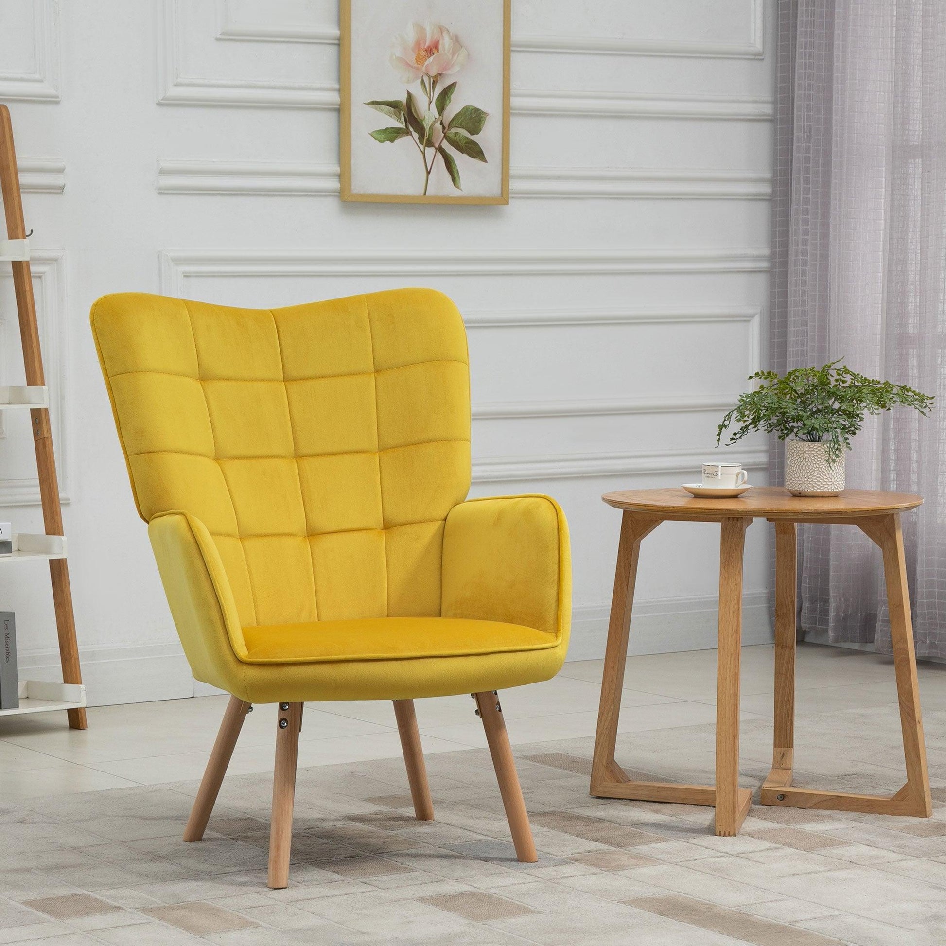 HOMCOM Yellow Wingback Armchair: Modern & Cozy - ALL4U RETAILER LTD