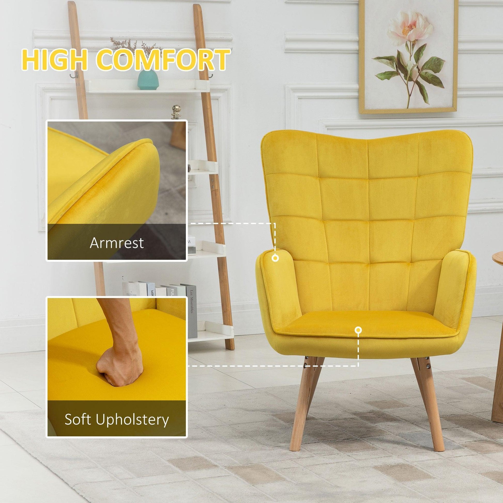 HOMCOM Yellow Wingback Armchair: Modern & Cozy - ALL4U RETAILER LTD