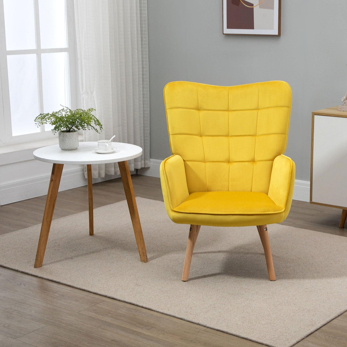 HOMCOM Yellow Wingback Armchair: Modern & Cozy - ALL4U RETAILER LTD