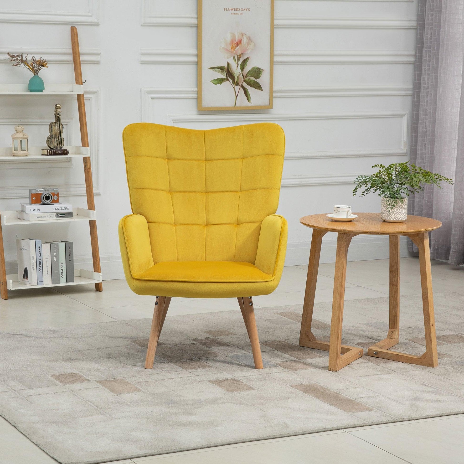 HOMCOM Yellow Wingback Armchair: Modern & Cozy - ALL4U RETAILER LTD