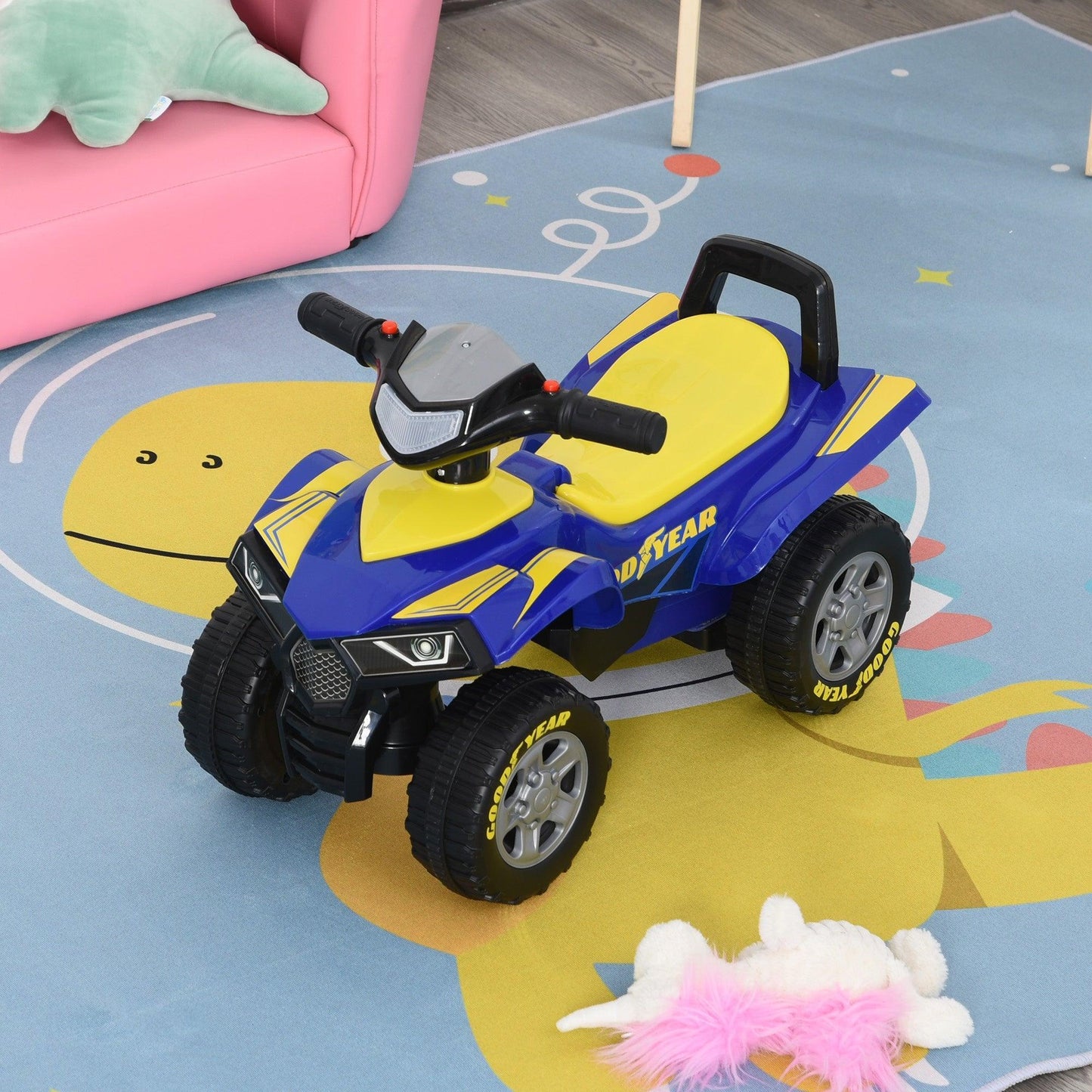 HOMCOM Yellow/Blue Quad Bike Walker for Toddlers - ALL4U RETAILER LTD