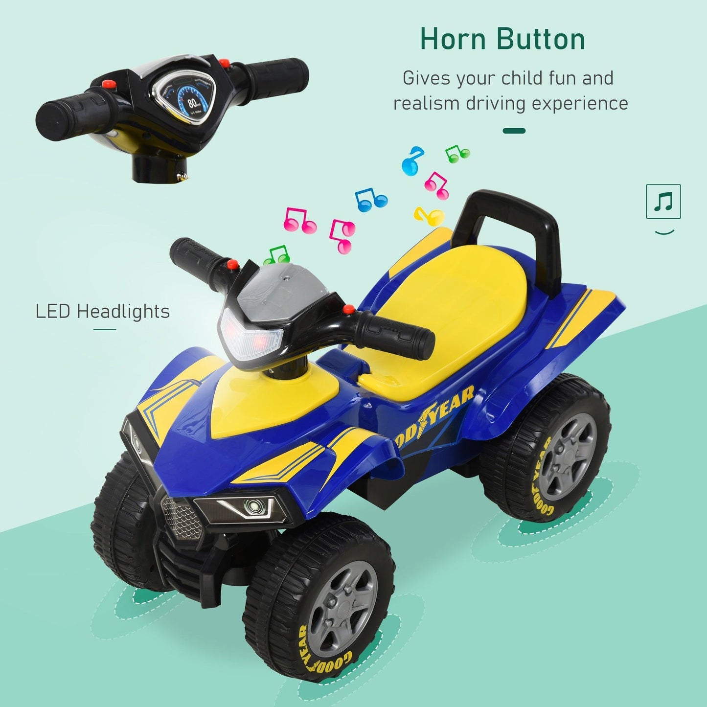 HOMCOM Yellow/Blue Quad Bike Walker for Toddlers - ALL4U RETAILER LTD