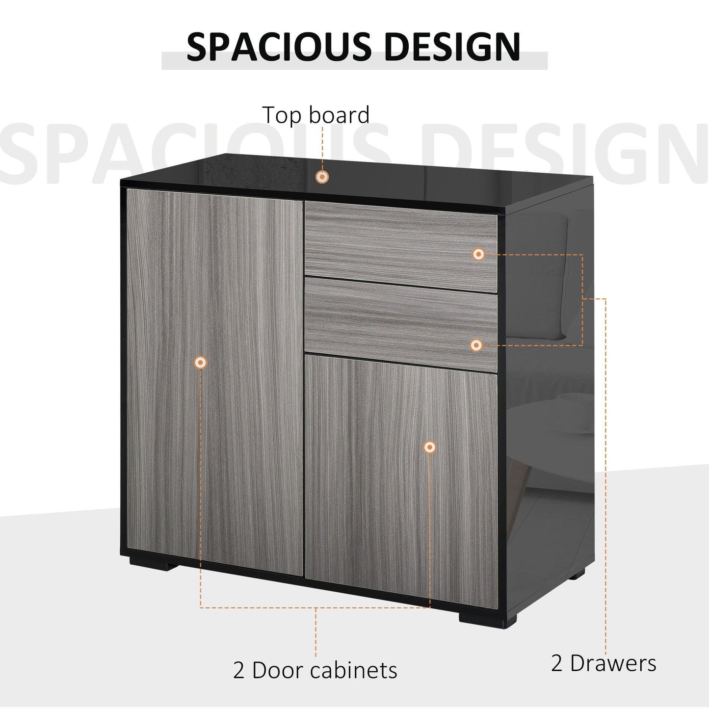 HOMCOMModern Stylish 2-Drawer Cabinet: Light Grey & Black - ALL4U RETAILER LTD