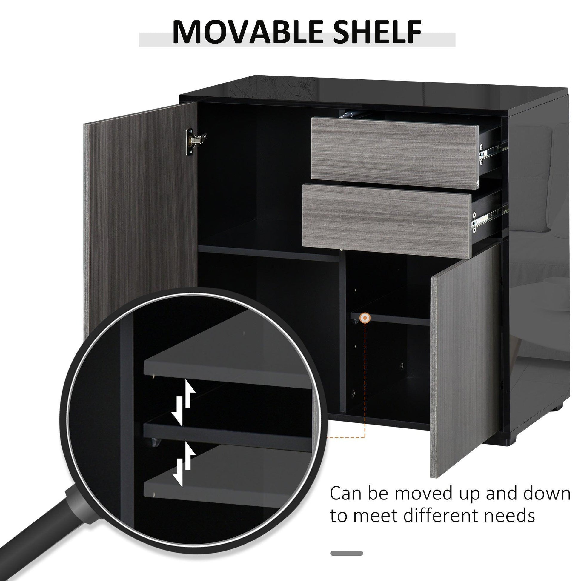 HOMCOMModern Stylish 2-Drawer Cabinet: Light Grey & Black - ALL4U RETAILER LTD