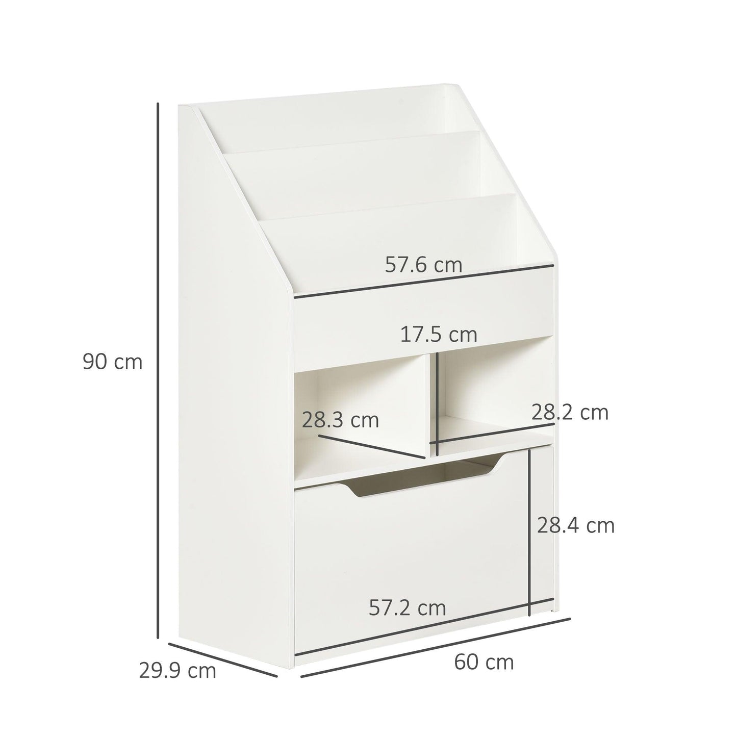 HOMCOM Kids Bookshelf, Toy Box w/ Storage Drawer, Wheels, for Bedroom - White - ALL4U RETAILER LTD