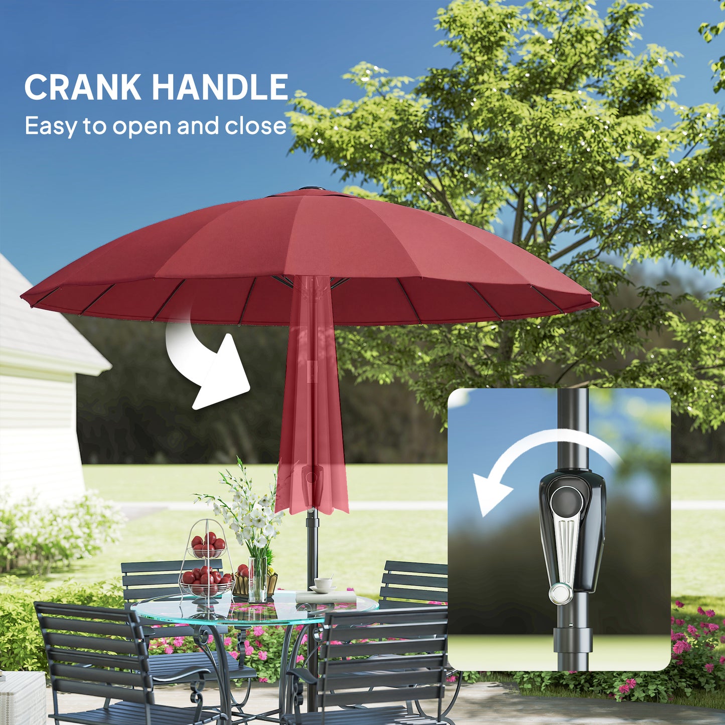 Outsunny 2 m Shanghai Garden Parasol Umbrella With 16 Fibreglass Ribs Crank Tilt Wine Red