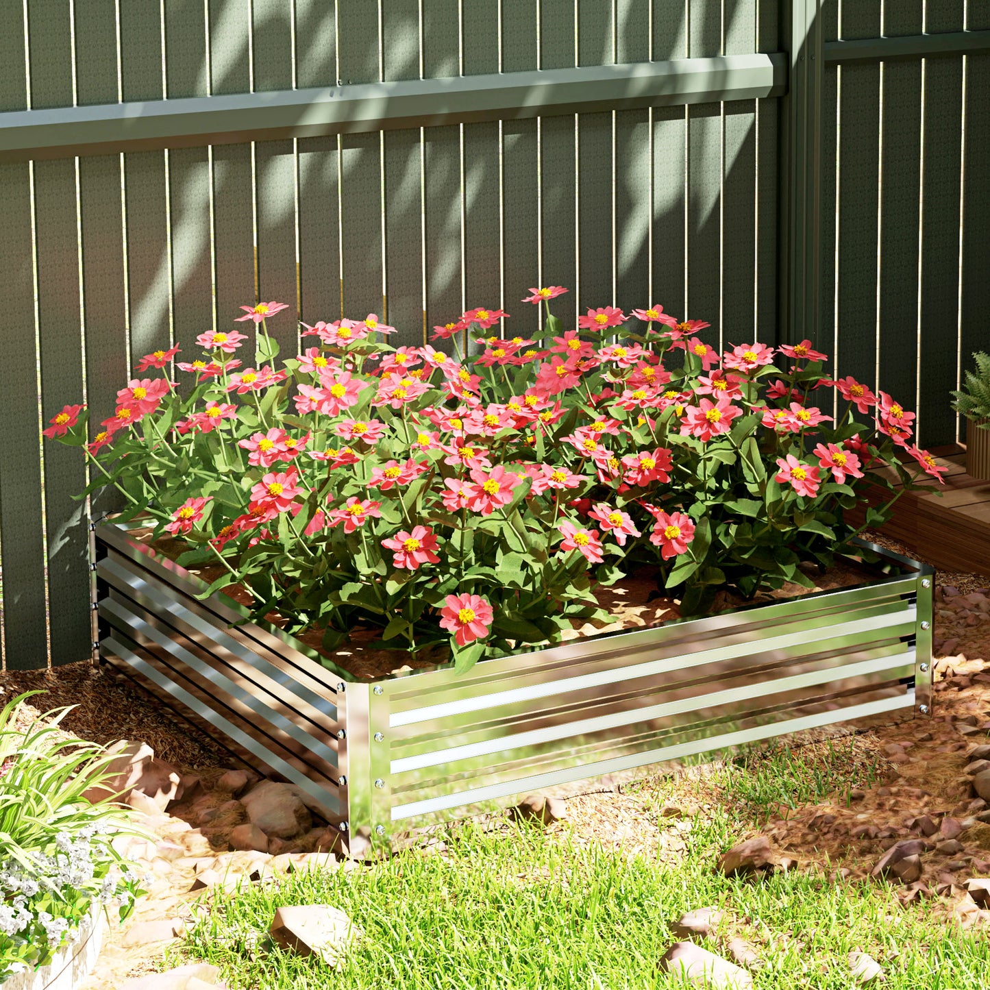 Outsunny Square Raised Garden Bed Box With Weatherized Steel Frame For Vegetables And Herbs 120x120x30cm Silver Tone