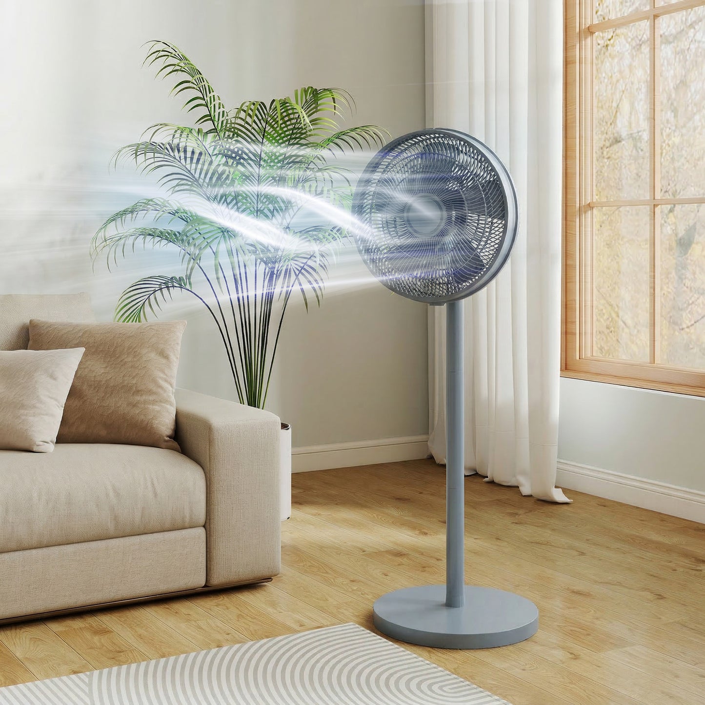 HOMCOM 40 cm Standing Fan With 80 Degree Oscillation Adjustable Tilt And Height 4 Speeds Remote Control Grey