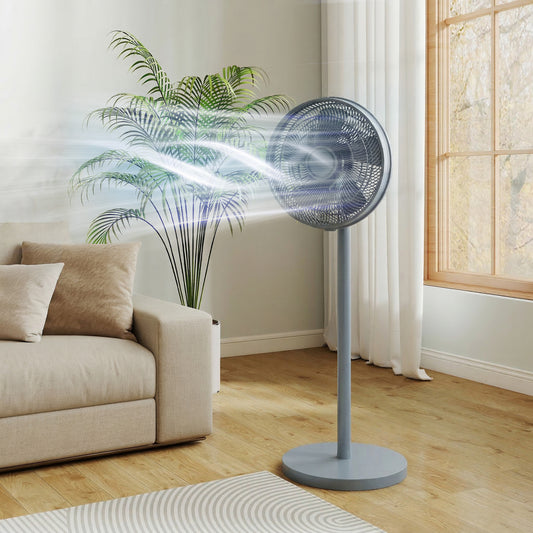 HOMCOM 40 cm Standing Fan With 80 Degree Oscillation Adjustable Tilt And Height 4 Speeds Remote Control Grey