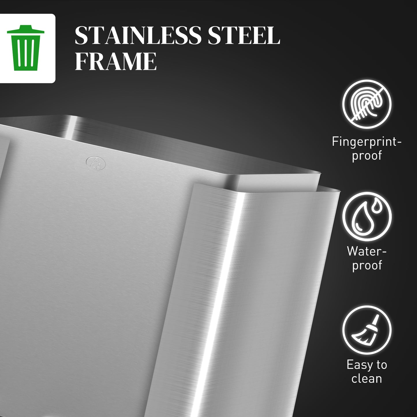 HOMCOM Triple 20L Pedal Bin Stainless Steel With Soft Close Lid And Removable Inner Buckets Silver