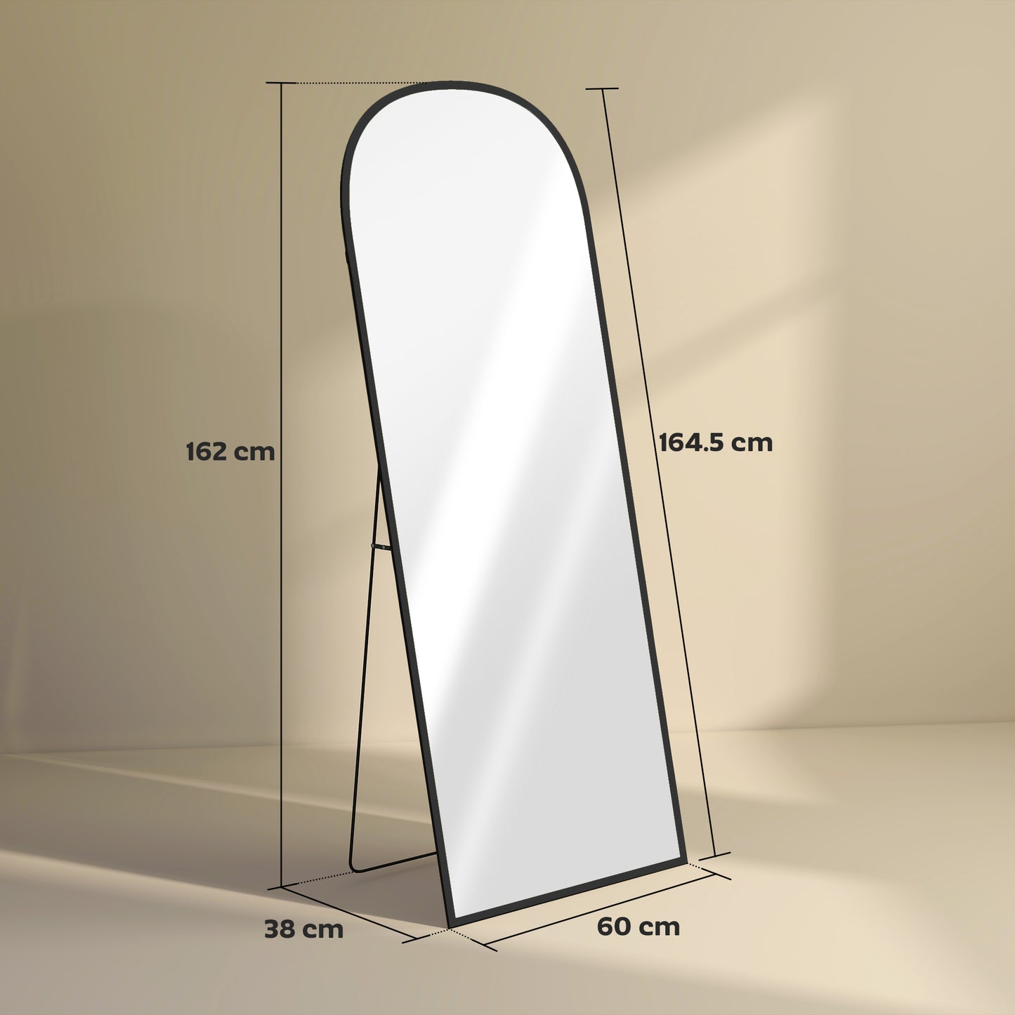 HOMCOM 165cm Aluminium Frame Standing Mirror Black Two Way Design With Wall Mount Option