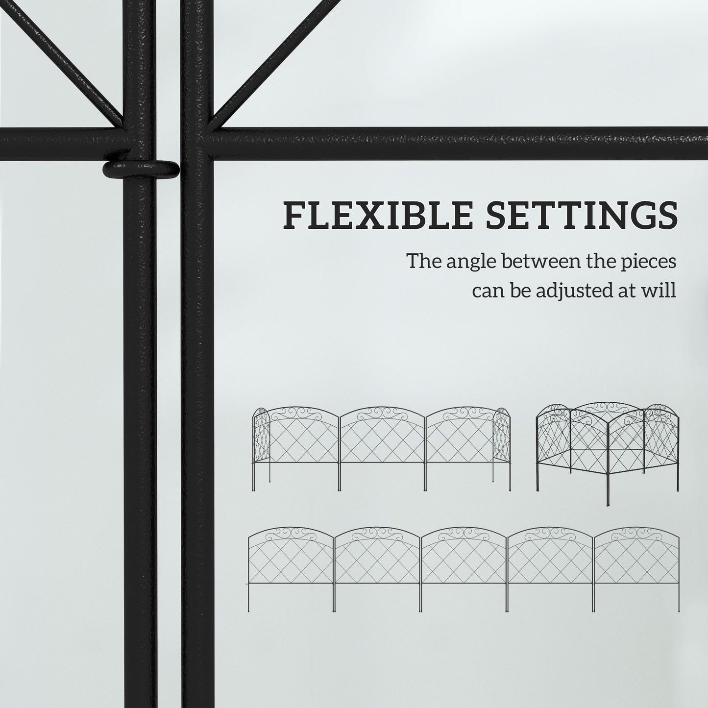 Outsunny 3m Decorative Metal Garden Fence With Swirl Pattern And Flexible Panels For Irregular Edges