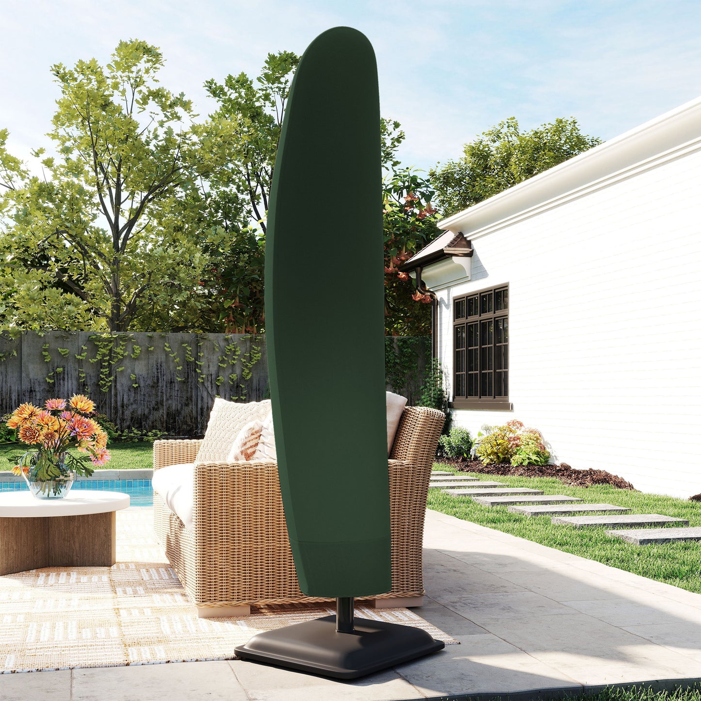 Outsunny 600D Oxford Cantilever Parasol Cover For 2 To 4 M Umbrellas Green Weatherproof
