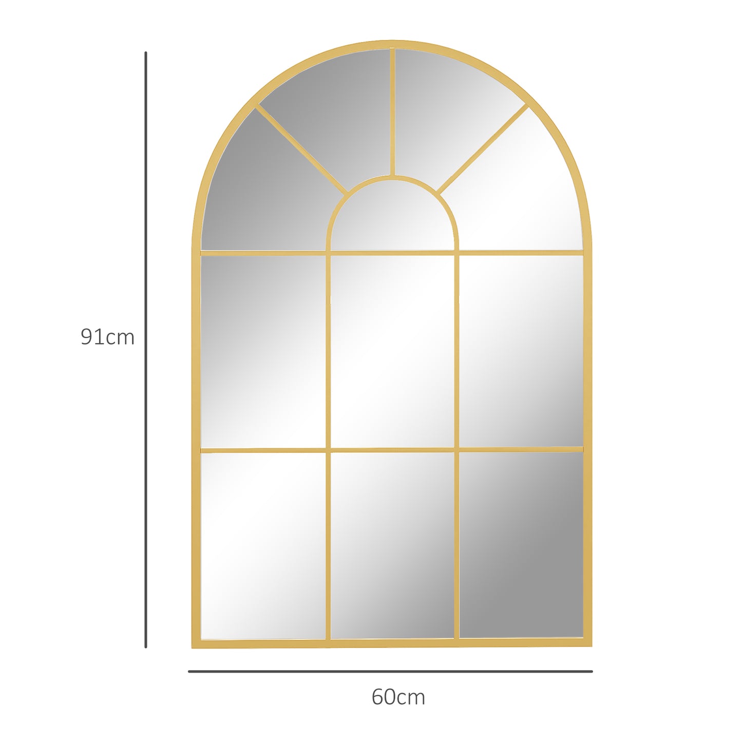 HOMCOM 90 By 61 Cm Arched Grid Mirror Gold Tone With Metal Frame Wall Mount Hooks For Bedroom Hallway Decor