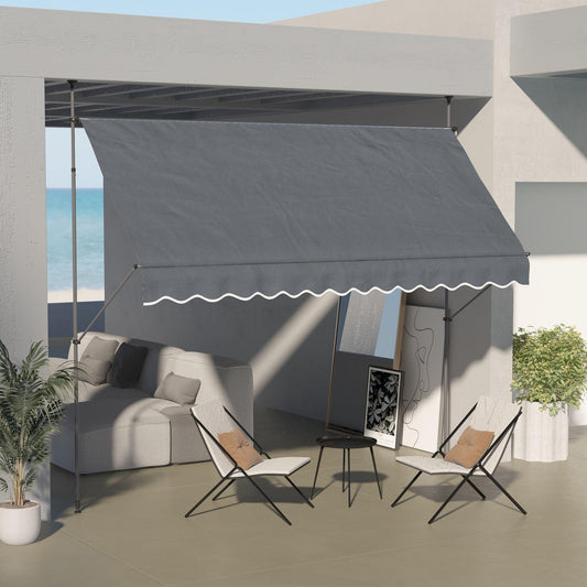 Outsunny 3.5 x 1.2m Retractable Awning, Free Standing Patio Sun Shade Shelter, UV Resistant, for Window and Door, Dark Grey