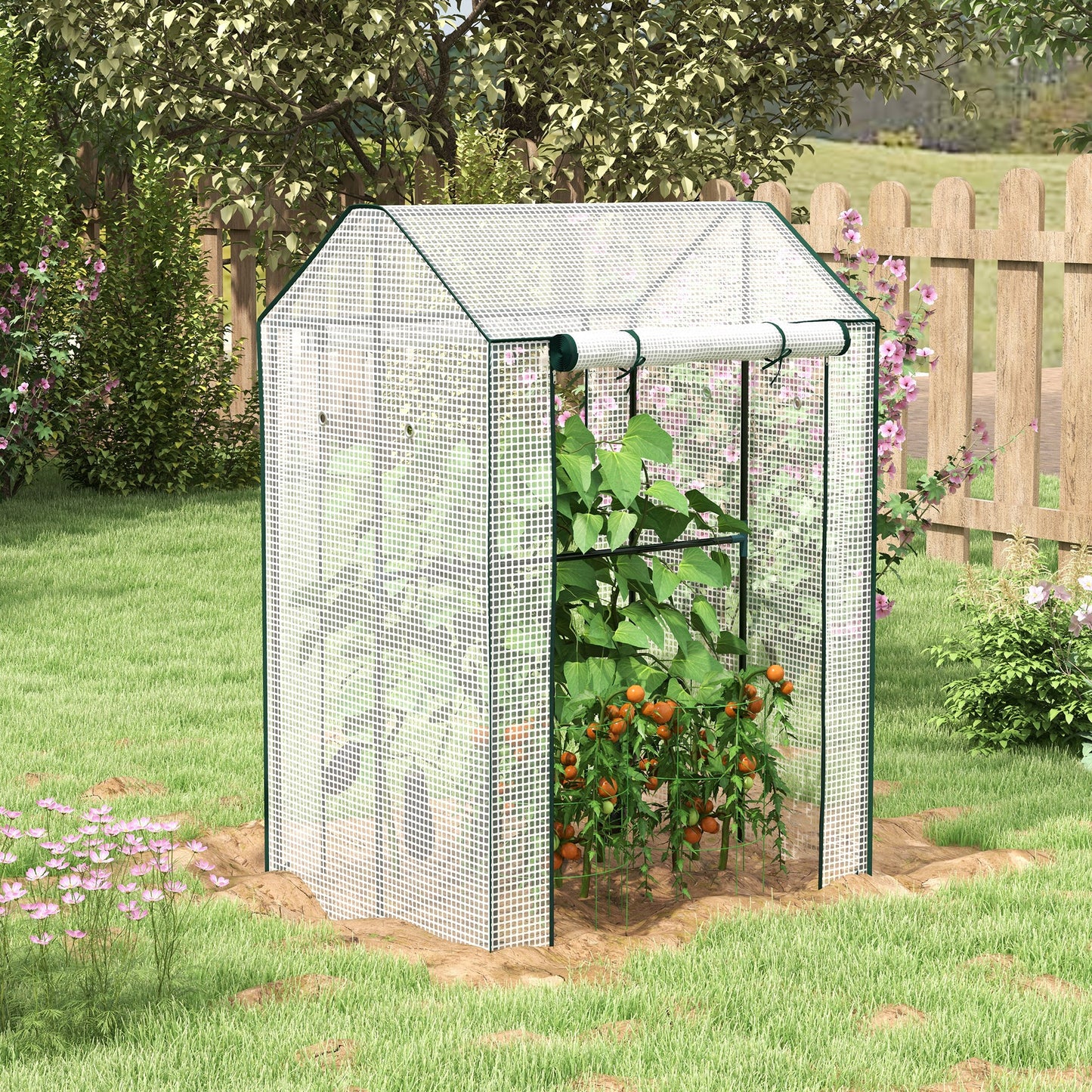 Outsunny Green House Mini Greenhouse With Two Roll Up Doors Vent Holes And Reinforced Cover 100 X 80 X 150cm