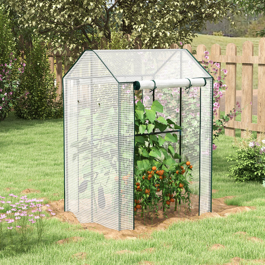 Outsunny Green House Mini Greenhouse With Two Roll Up Doors Vent Holes And Reinforced Cover 100 X 80 X 150cm