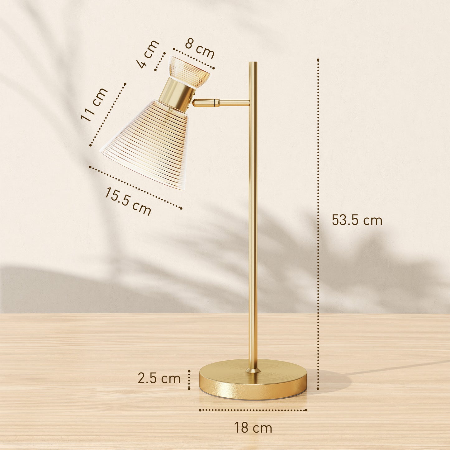 HOMCOM Modern Table Lamp Bedside Lamp With Adjustable Flower Shaped Head E27 Socket Gold Tone For Living Room Bedroom