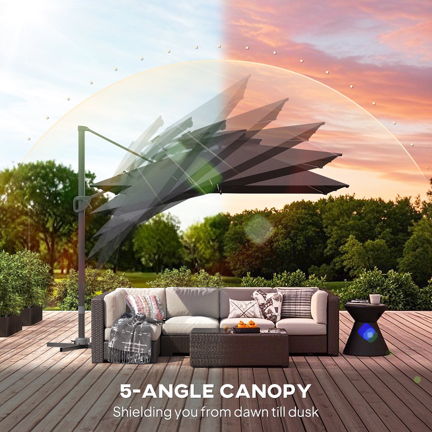 Outsunny Solar Powered LED Light Parasol Umbrella With Tilt And 360 Degree Swivel Black For Outdoor Use