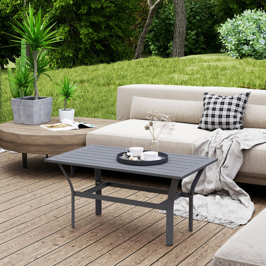 Outsunny Metal Garden Coffee Table Rectangular Outdoor Side Table With Slatted Tabletop 91.5 x 55 x 45 cm Dark Grey