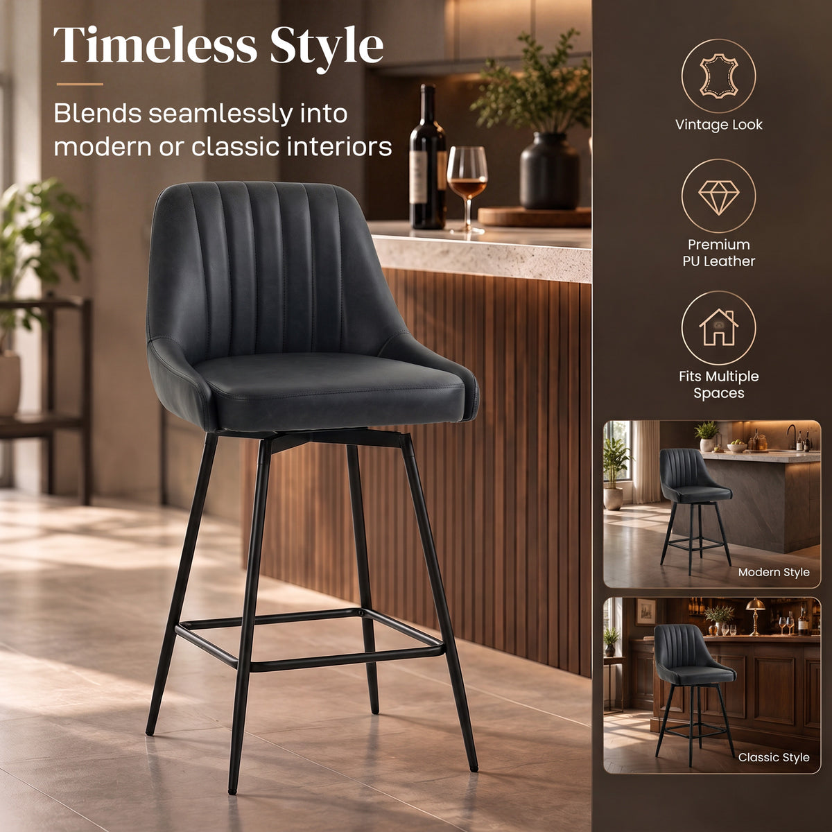 Homcom Set Of 2 Swivel Counter Height Bar Stools With Backrest Grey