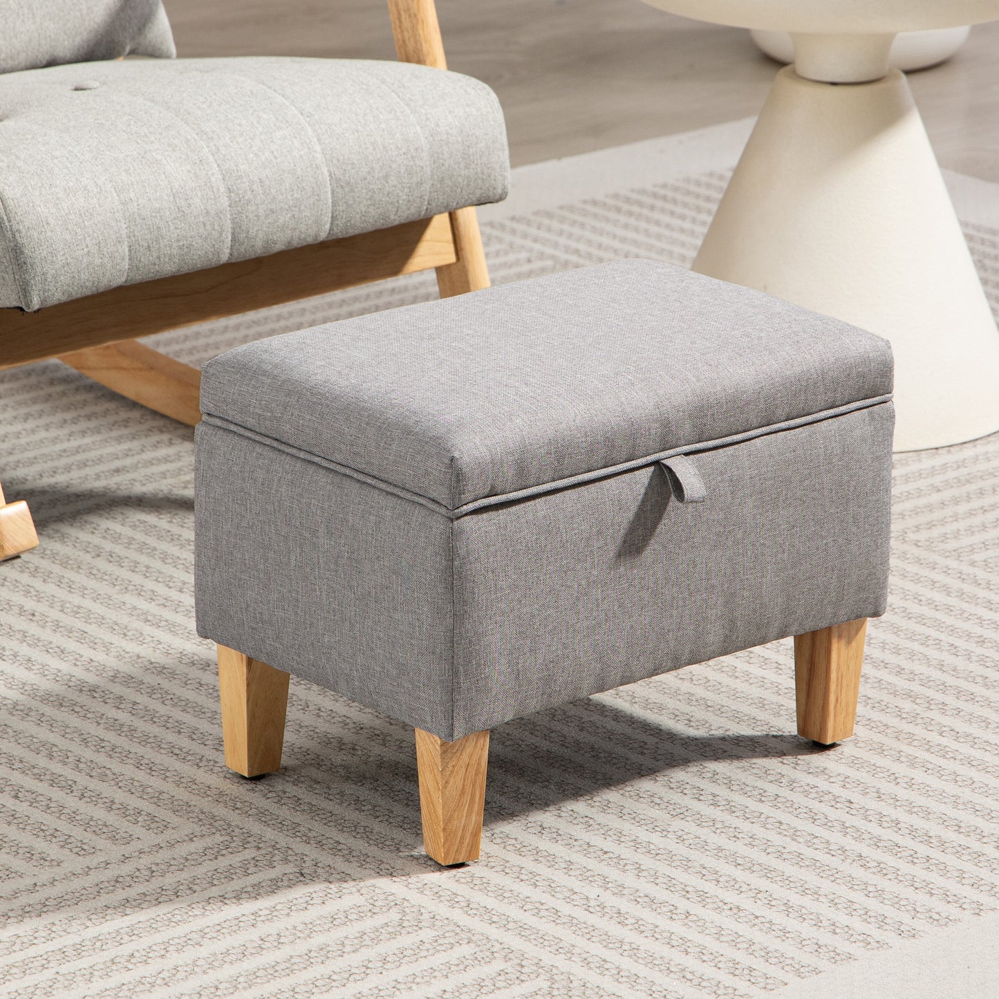 HOMCOM Linen Storage Ottoman 16L Padded Footstool With Rubberwood Legs For Storage Bed End Shoe Bench Seating Light Grey