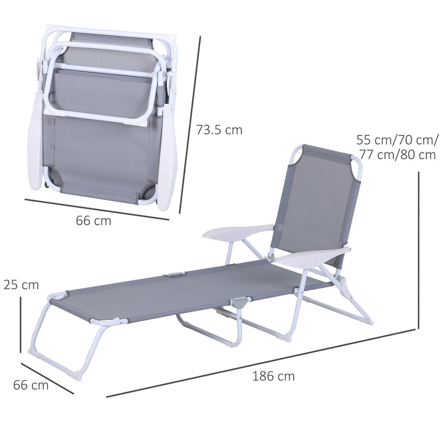 Outsunny Adjustable Folding Reclining Sun Lounger Chair for Outdoor Patio & Garden - Silver - ALL4U RETAILER LTD