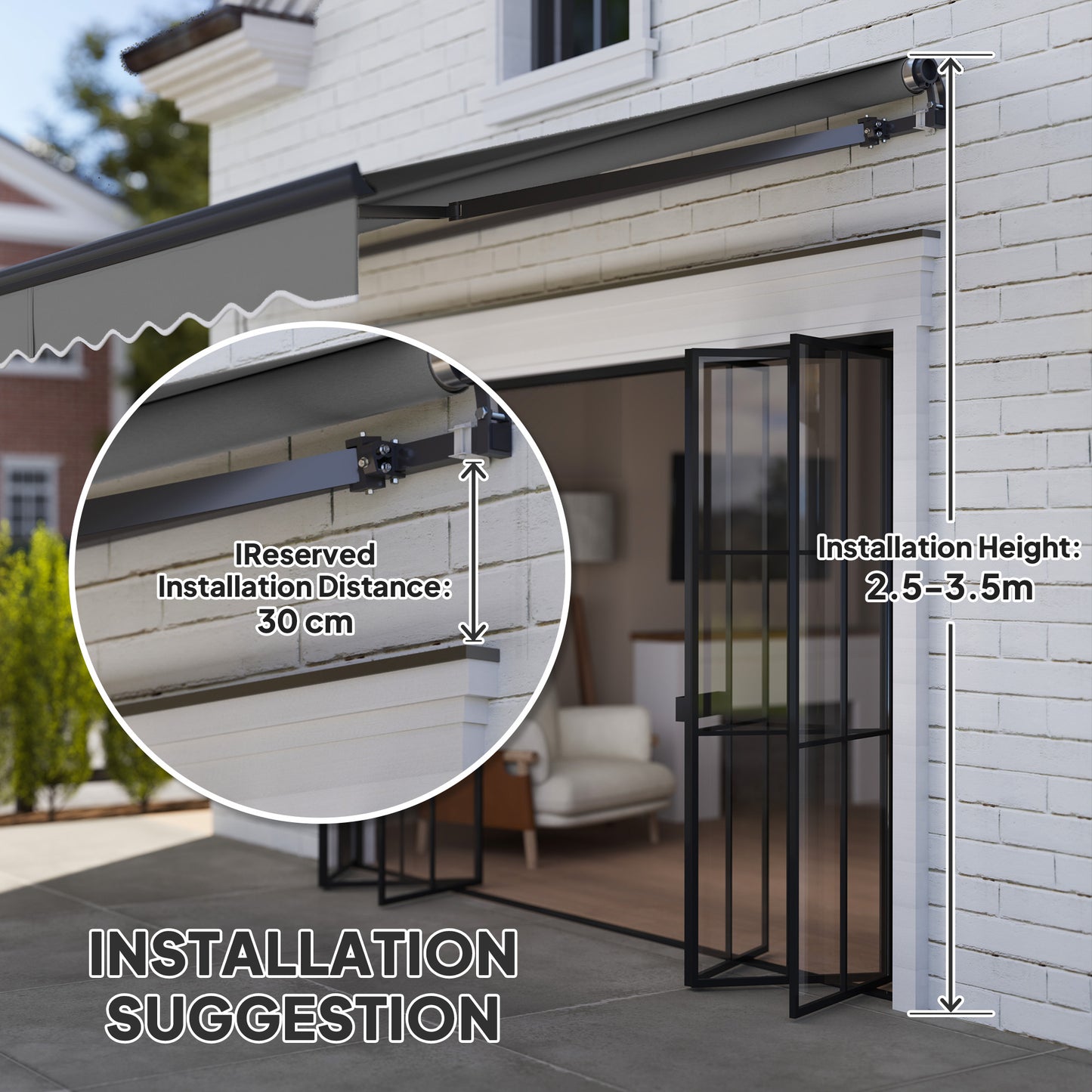 Outsunny 3.5m x 3m Electric and Manual Awning With Remote Control Dark Grey Aluminium Frame