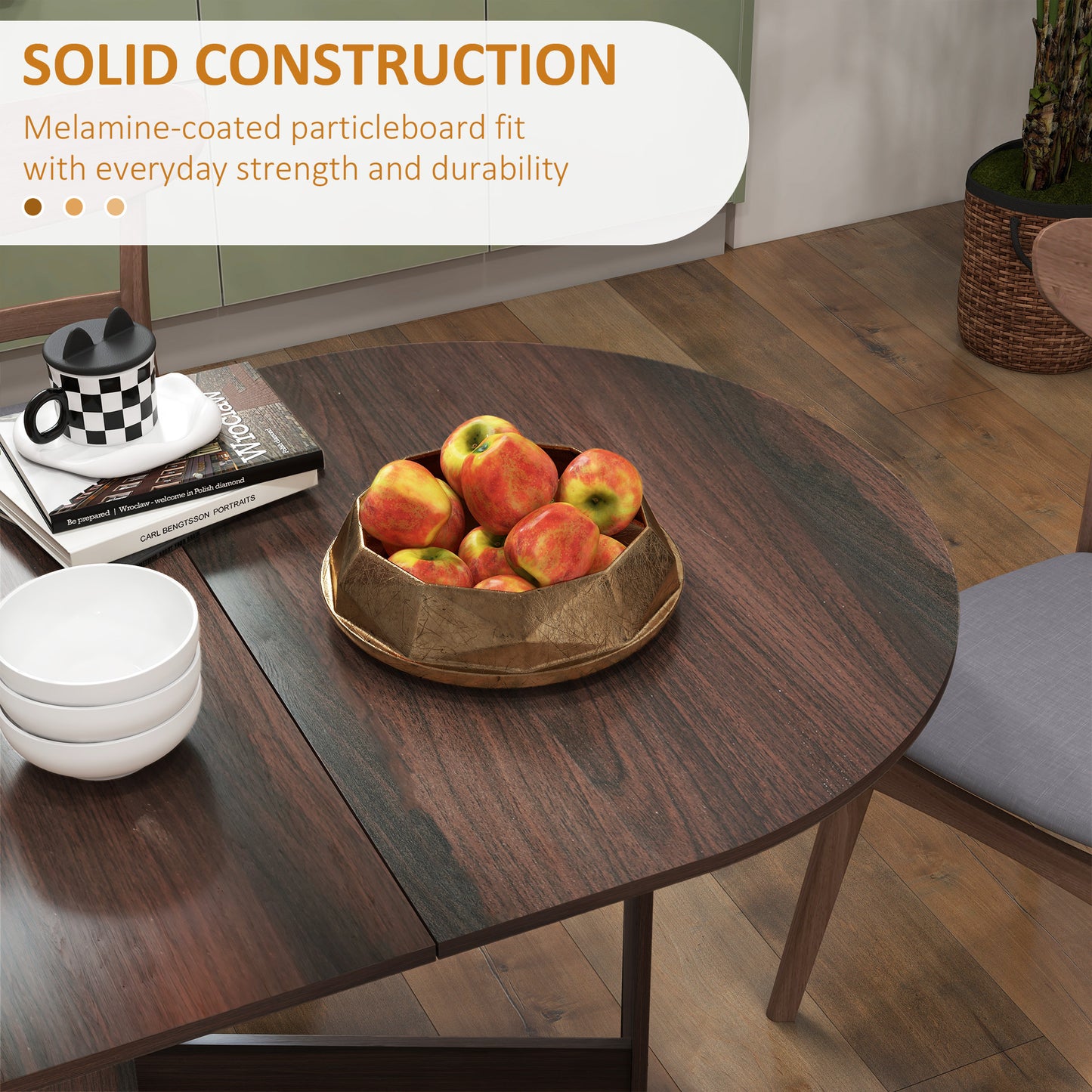 HOMCOM Folding Dining Table For Small Spaces With Drop Leaf Oval Tabletop In Chocolate Wood Effect