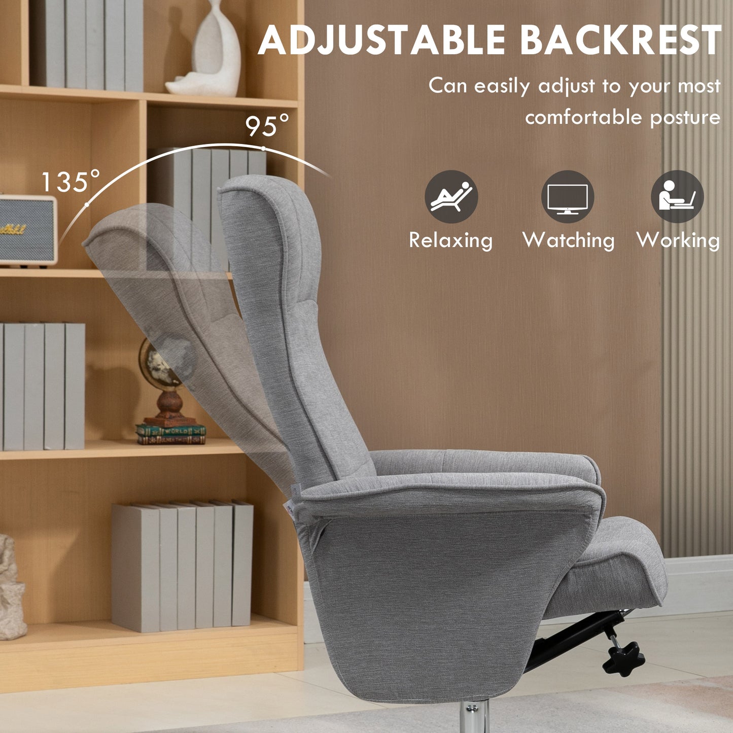 HOMCOM Swivel Recliner Chair With Footstool Velvet Upholstered Armchair With Ottoman Grey