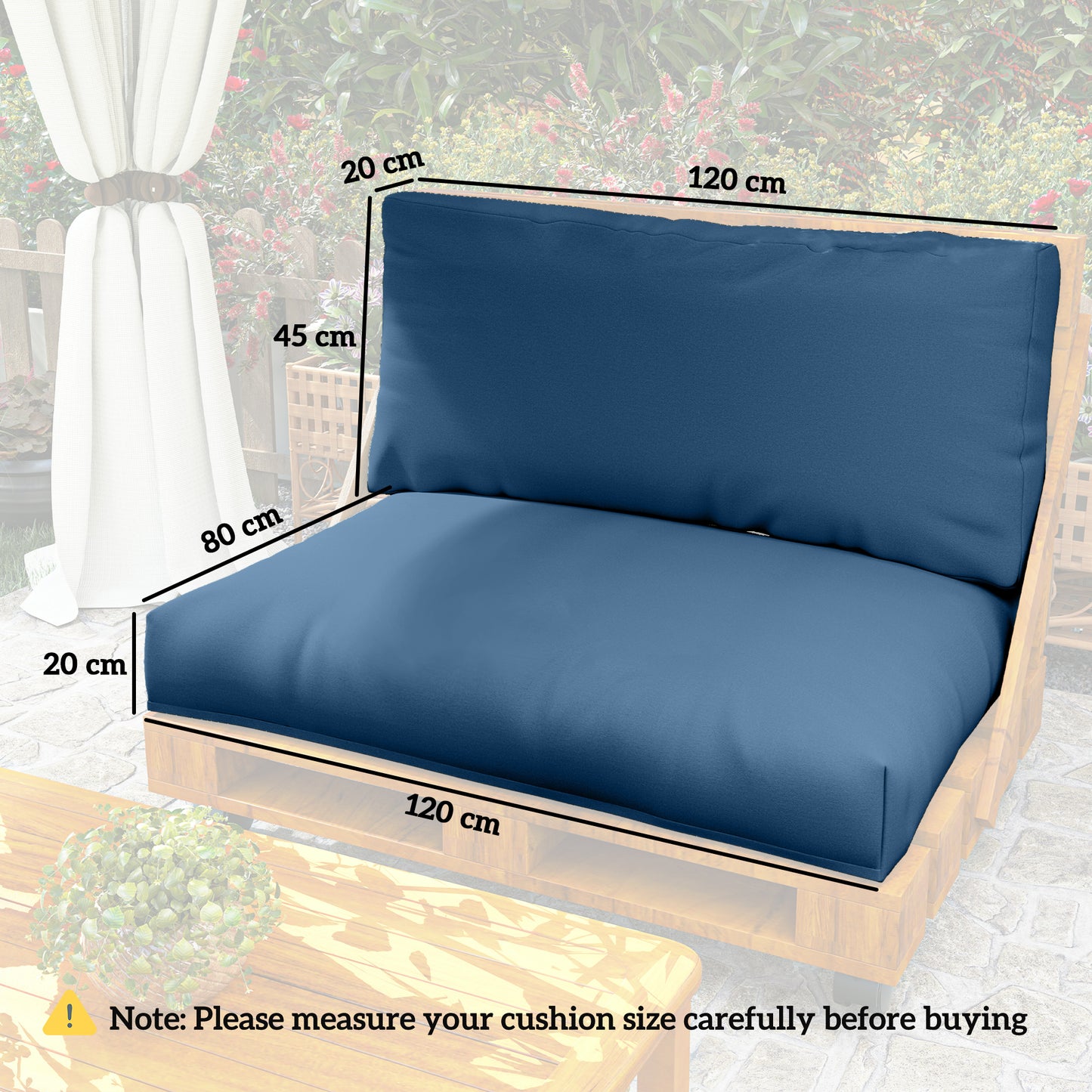 Outsunny Two Piece Seat Pallet And Back Cushions Navy Blue For Patio Furniture With Thick High Resilience Filling