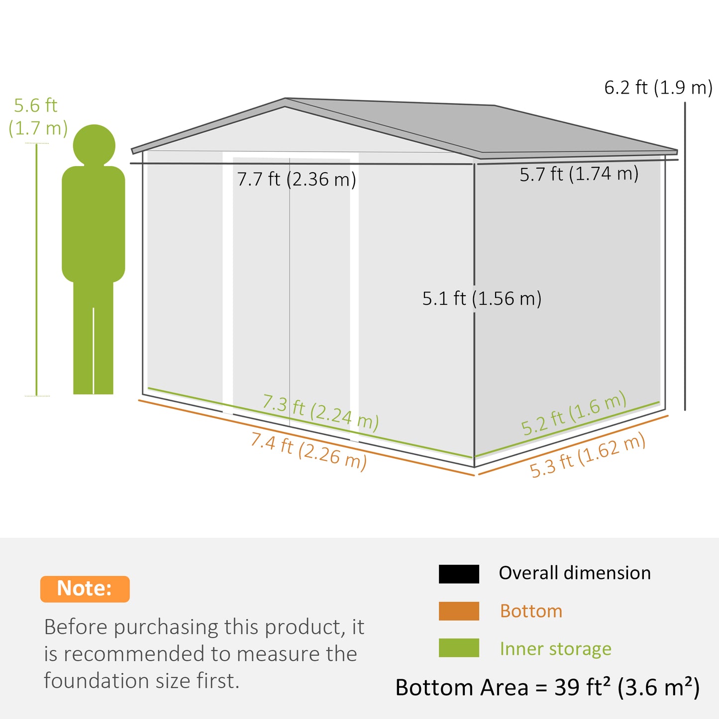 Outsunny 8x6ft Galvanised Steel Garden Shed with Double Doors and Ventilation Windows - Grey Outdoor Tool Storage - ALL4U RETAILER LTD