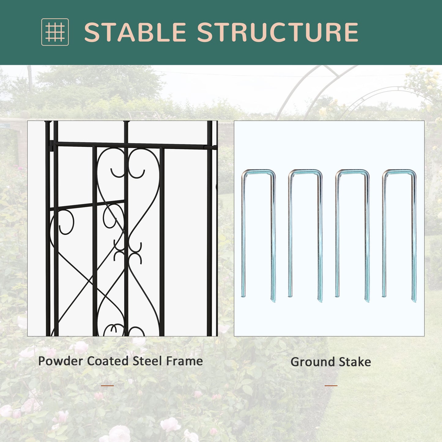 Outsunny Powder Coated Steel Garden Arch With Gate Black For Outdoor Decor And Climbing Vines Plants