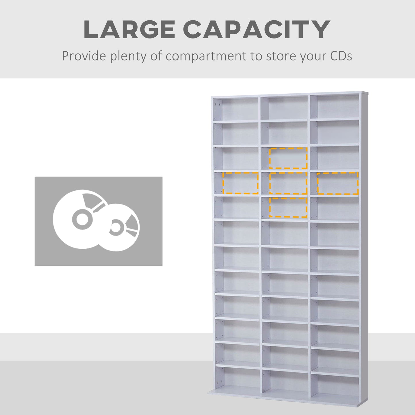 HOMCOM Height-Adjustable Media Storage Shelf for 1116 CDs, DVDs, and Books - White, 195 cm Tall - ALL4U RETAILER LTD