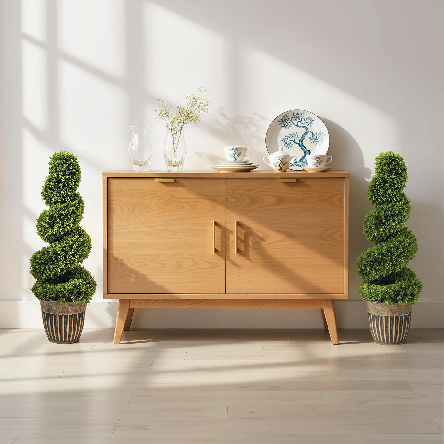 Homcom Set Of 2 Artificial Topiary Spiral Boxwood Trees With Pots For Home Indoor Outdoor Decor 90cm