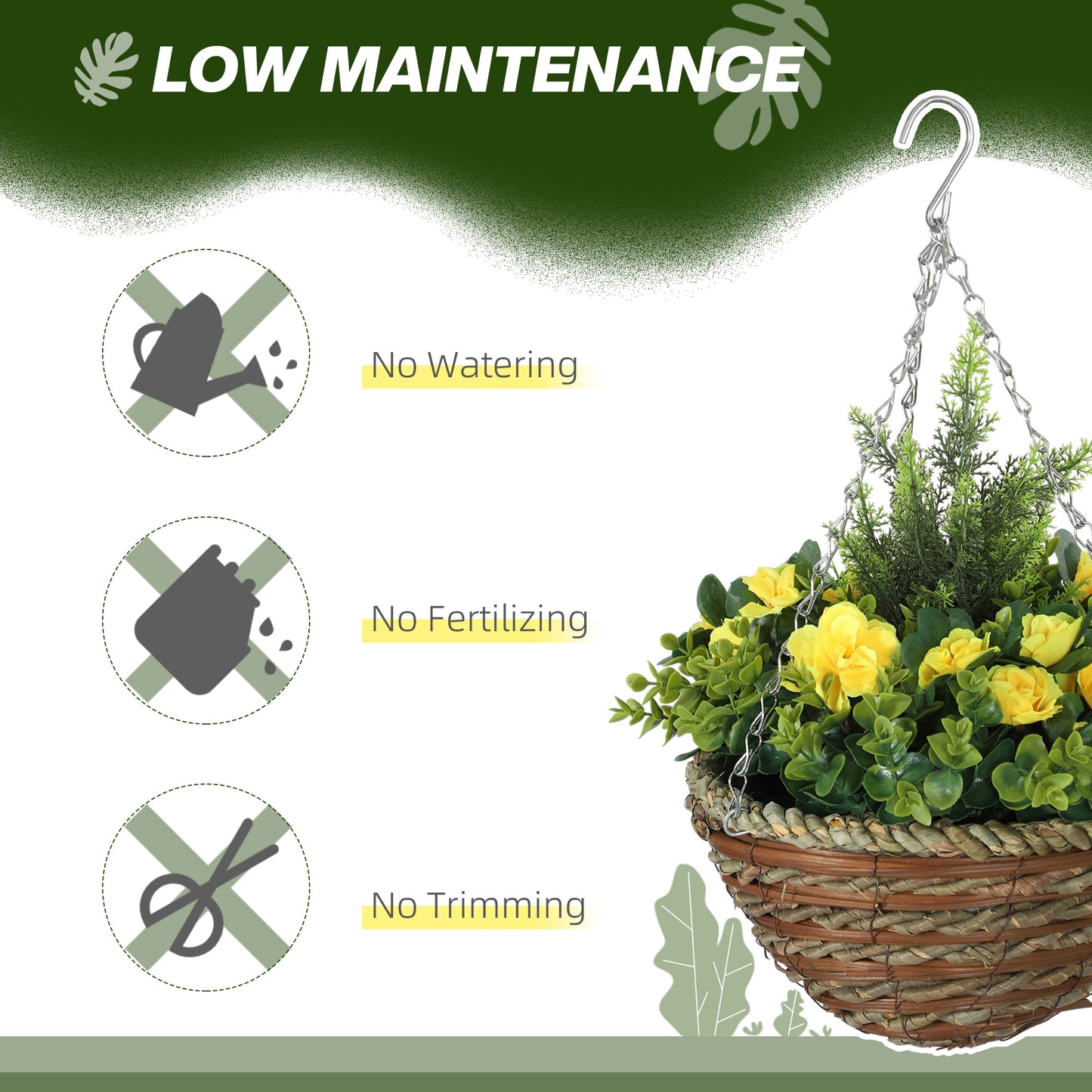 Outsunny Set Of Two Hanging Lisianthus Artificial Flower Pots In Yellow And Green