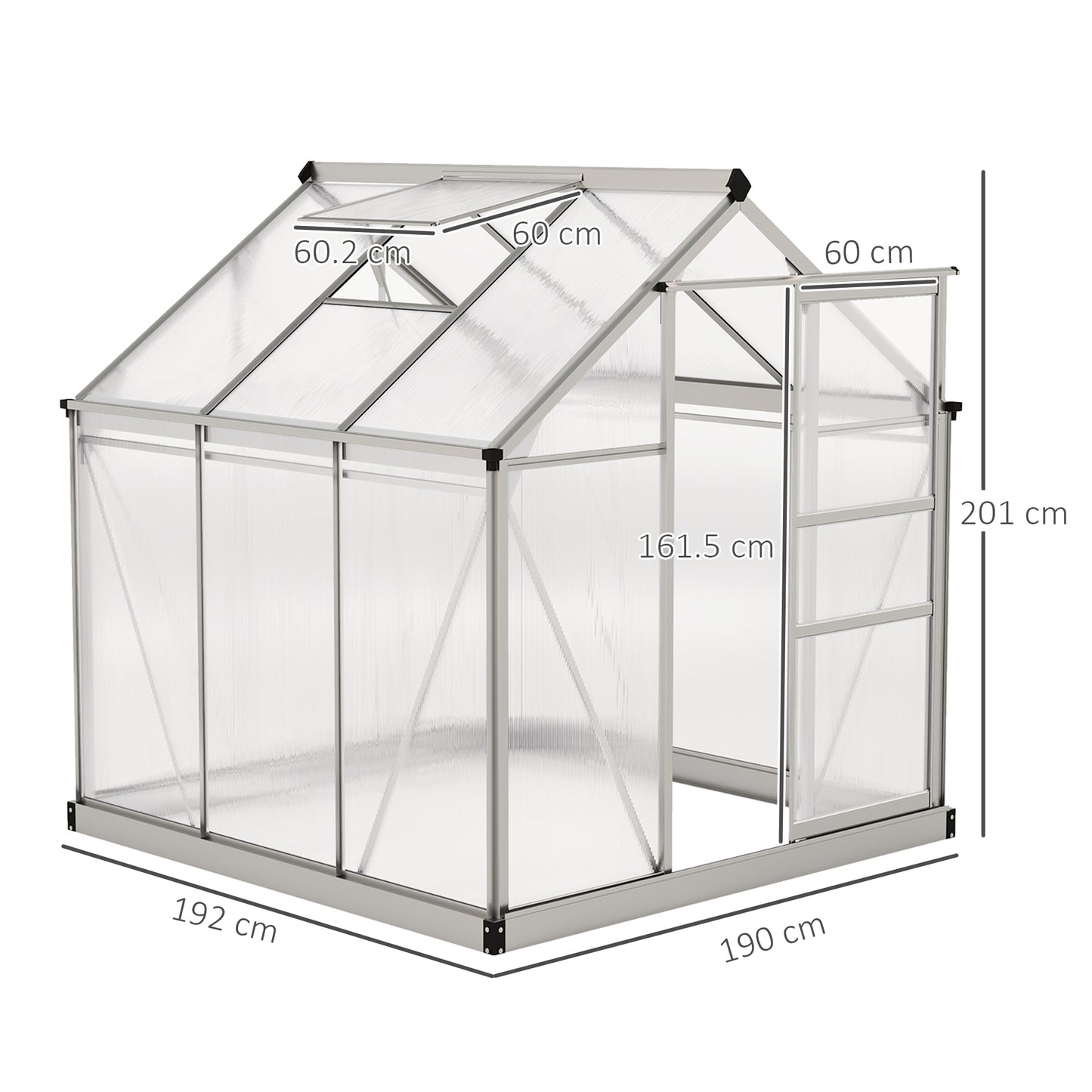 Outsunny 6 By 6ft Polycarbonate Greenhouse With Powder Coated Aluminum Frame For Easy Walk In Access Clear