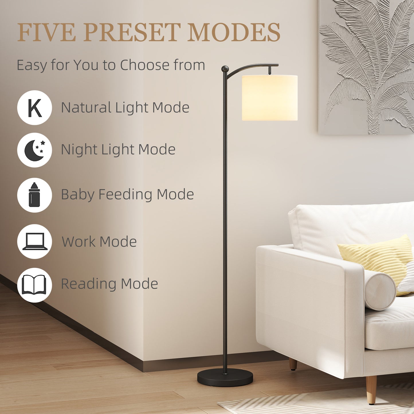 HOMCOM LED Floor Lamp With Remote Control 11 Level Brightness And Color Temperature From Warm To Cool White Black Finish