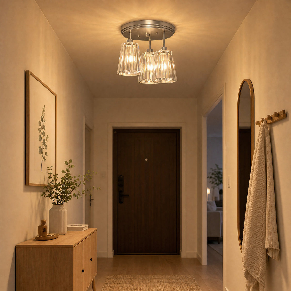 HOMCOM 3 Light Crystal Glass Ceiling Light With 3 E27 Sockets Silver