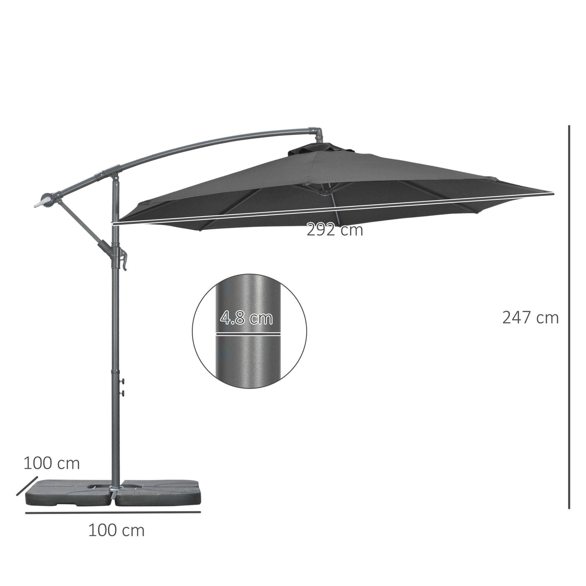 Outsunny 3m Garden Banana Parasol Cantilever Umbrella, Black, with Crank Handle, Cross Base - ALL4U RETAILER LTD