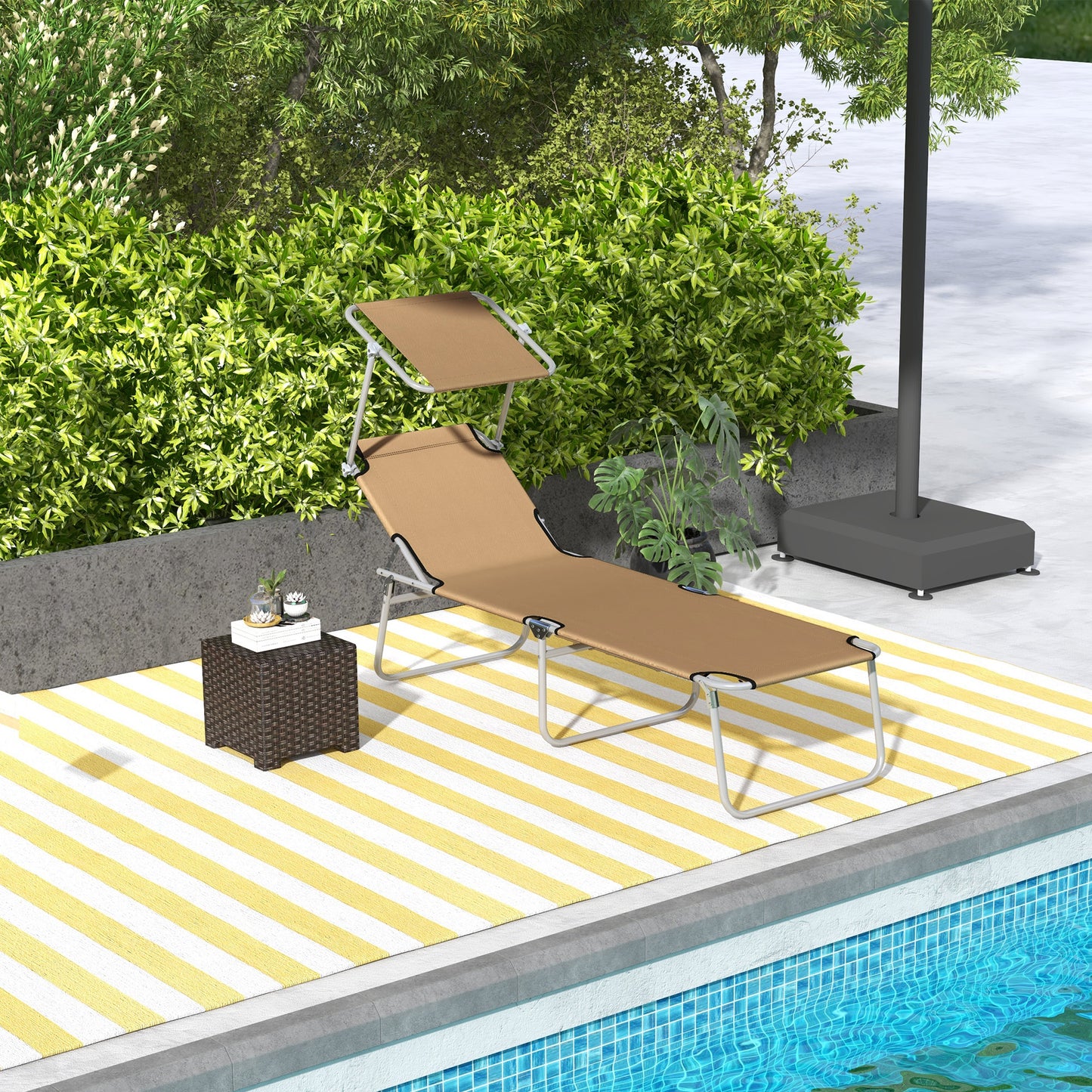 Outsunny Sun Lounger With Adjustable Face Canopy Brown Outdoor Reclining Lounge Chair With Four Position Backrest