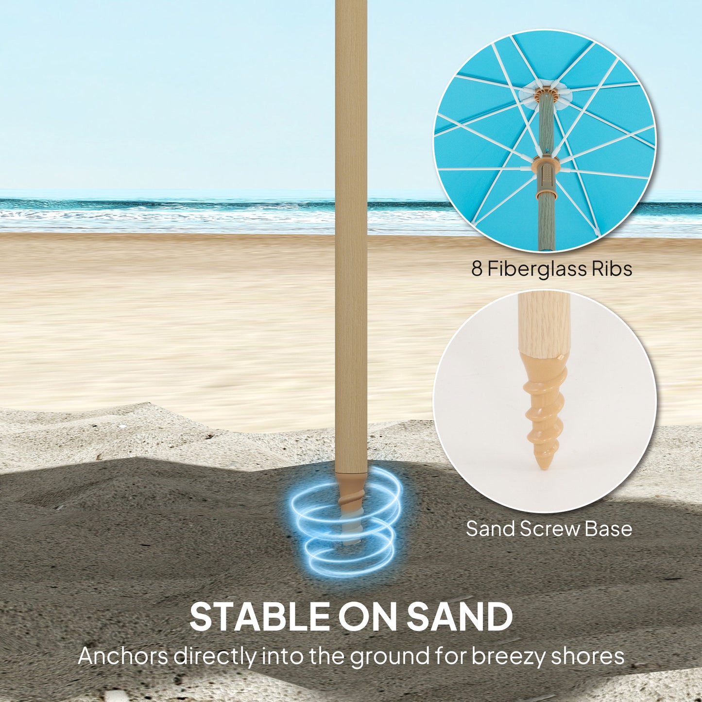 Outsunny 1.7M Beach Umbrella With Sand Anchor 30 Degree Tilting Fringed Beach Garden Parasol Adjustable Height Grey