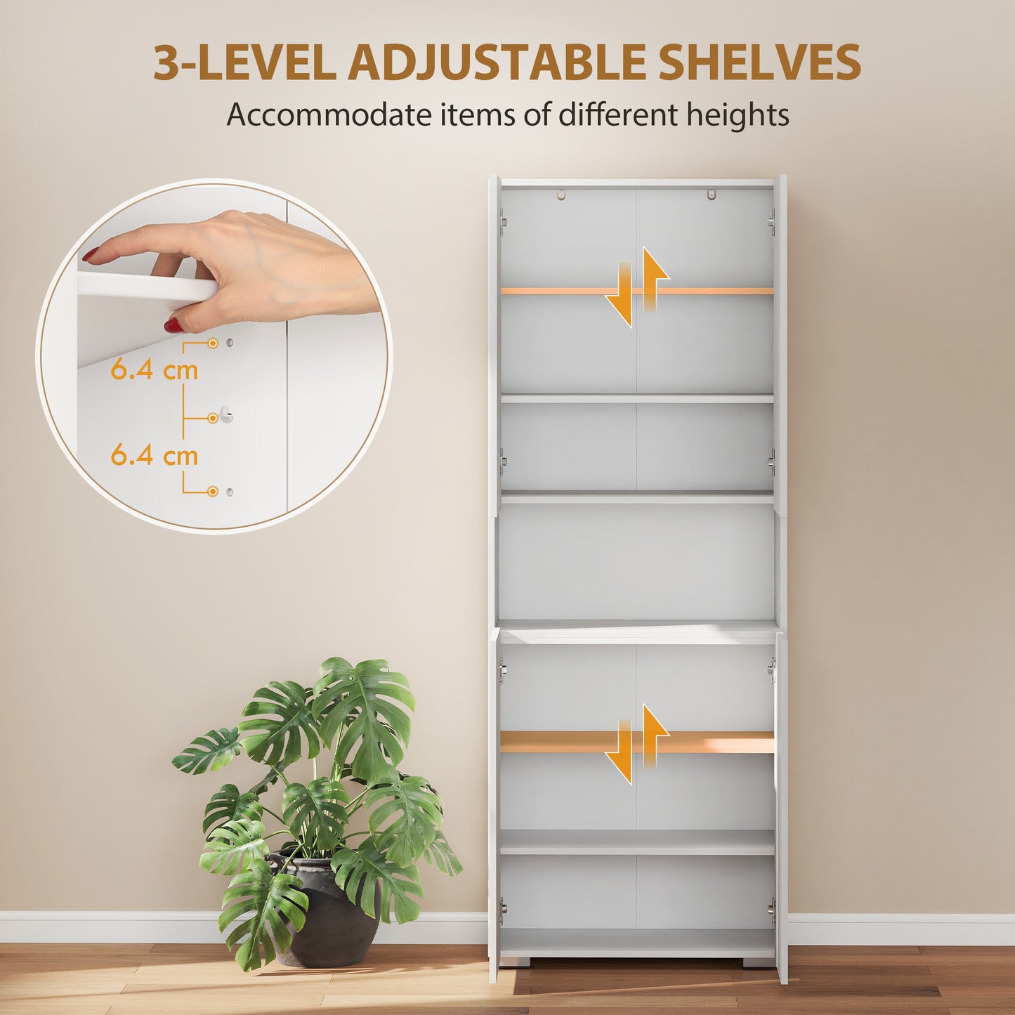 HOMCOM 180 Cm Tall Kitchen Cupboard Pantry Storage Cabinet With Soft Close Doors And Adjustable Shelves High Gloss White