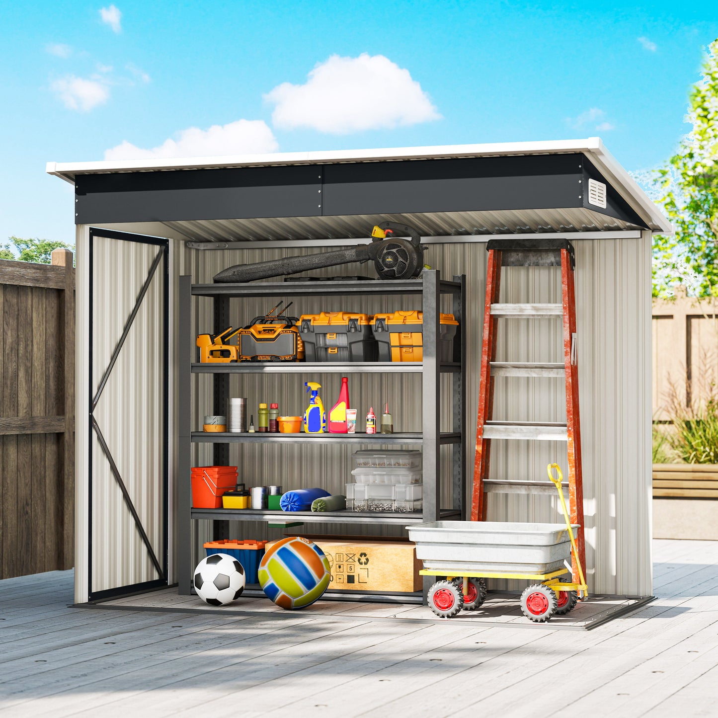 Outsunny 7.5 x 4.3ft Metal Garden Storage Shed Waterproof With Triple Lockable Doors Vents Gloves Included Dark Grey