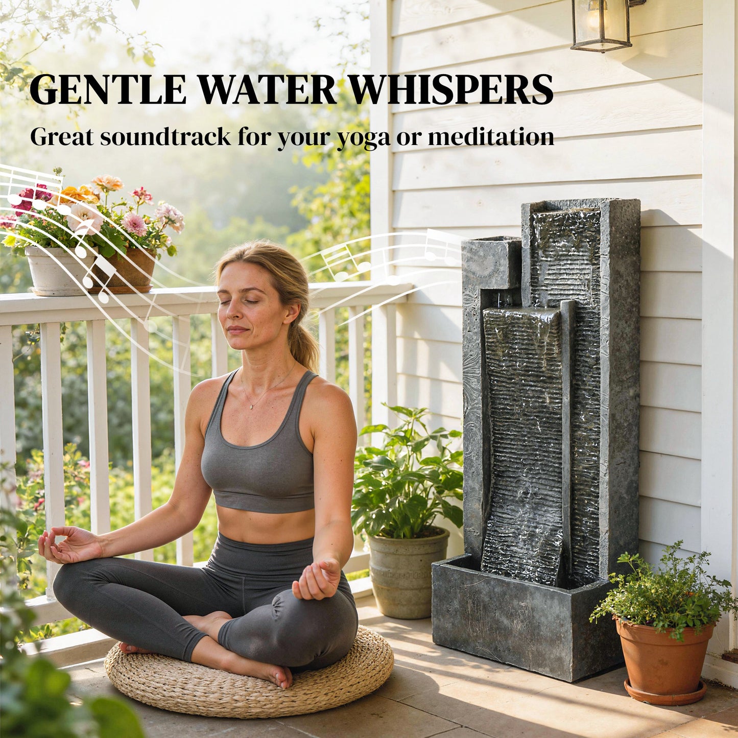 Outsunny LED Water Feature With Planter 3 Tier Garden Fountain Pump Resin Dark Grey